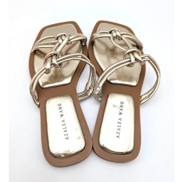 Azalea Wang Stetson Tubular Straps Knot Flat Sandals Women's Gold Sz US7 EU37.5 - Picture 12 of 12
